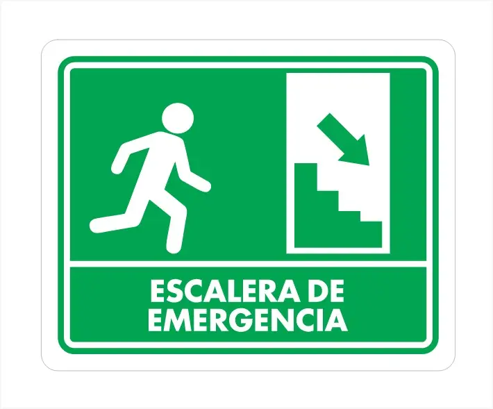 Señal de escalera de emergencia flecha abajo derecha 20x25 cm en acabado fotoluminiscente